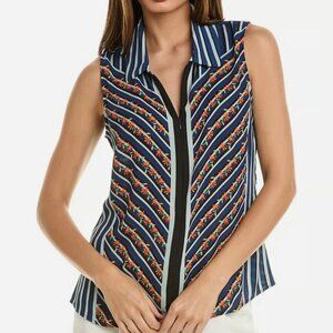 CAbi Quarter-Zip Chevron Floral Top